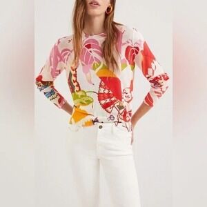 Desigual Womens La Rochelle Crew Neck Pullover Sweater Multicolor Lightweight M
